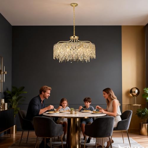 10 Lights Modern Gold Crystal Chandeliers for Dining Room 28"