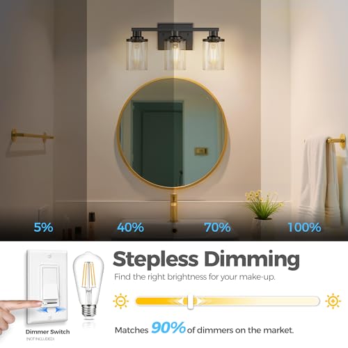 17 Inch 3 Light Black Bathroom Vanity Light with 3 Bulbs