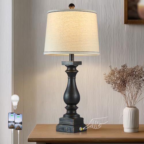 28" Tall Farmhouse Table Lamps with USB C+A Ports and AC Outlet