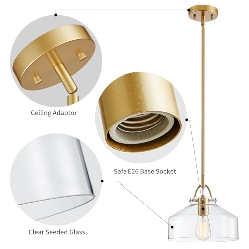 Chandelier Rustic Farmhouse Industrial Round Ceiling Pendant LED Light Fixture with Clear Glass Shades for Dining Room Kitchen Island Foyer Entryway