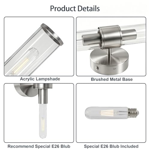 Brushed Nickel Battery Operated Wall Sconces Set of 2