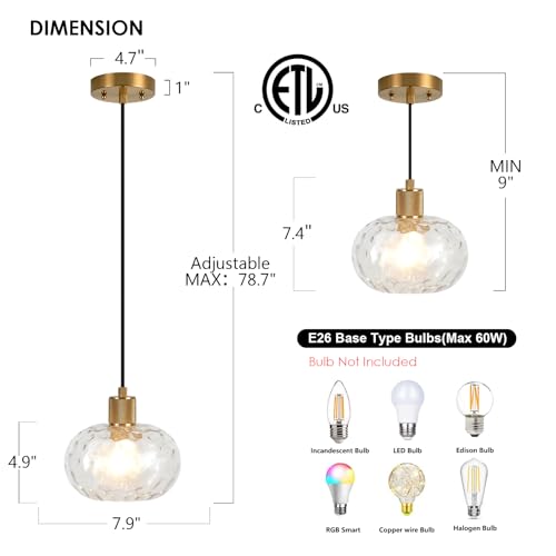Glass Pendant Lights Kitchen Island 8 Inch Adjustable Pendant Light Fixtures with Hand