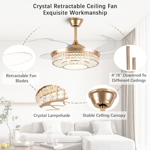 42" Retractable Ceiling Fans with Lights