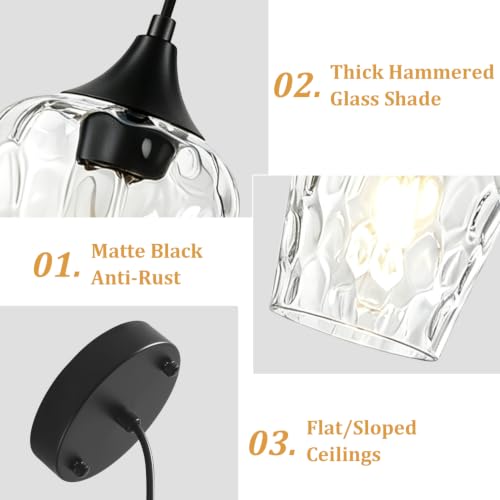 Black Pendant Lights Kitchen Island Hammered Glass Hanging Lights (3 Count)