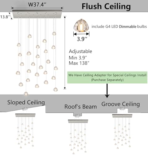 LED Rectangular Glam Chandeliers for Living Room Dining Room Light Dimmable High Ceiling Pendant Lights Fixtures Lighting 26