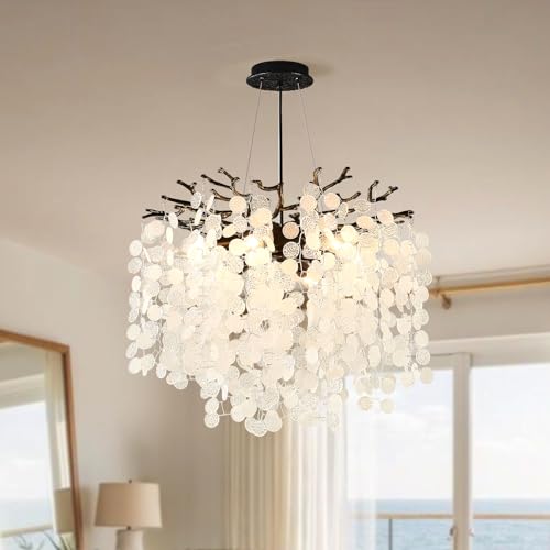 18" Capiz Shell Chandelier Black Crystal Tree Branch Chandelier