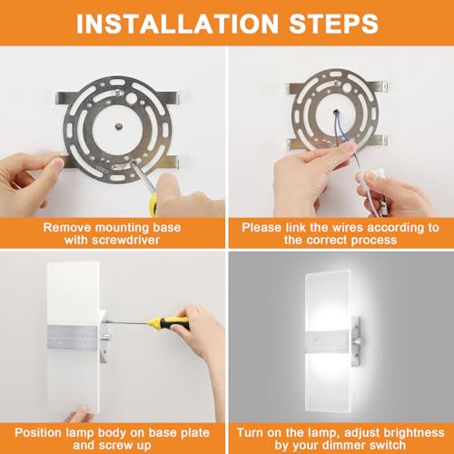 Dimmable 12W Modern LED Wall Sconces with Switch (2 Count)