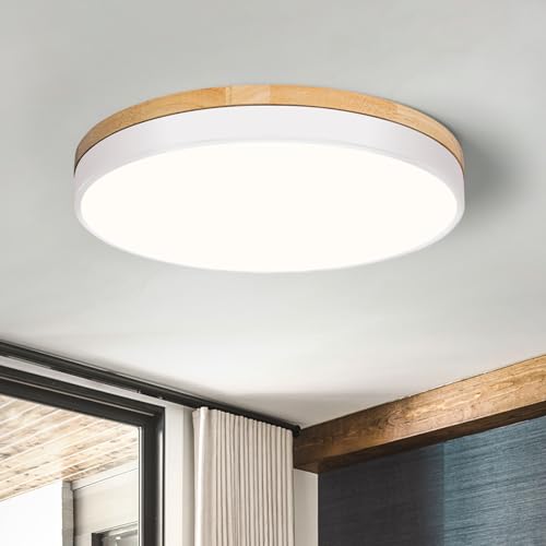 Modern Wood White Flush Mount Ceiling Light 11.81 Inch