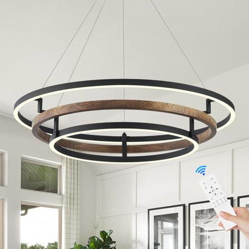 3 Rings Modern LED Chandelier Black Dimmable Circular Pendant Light for Dining Room