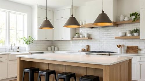 14" Large Industrial Metal Pendant Light Shade Covers (3 Count)