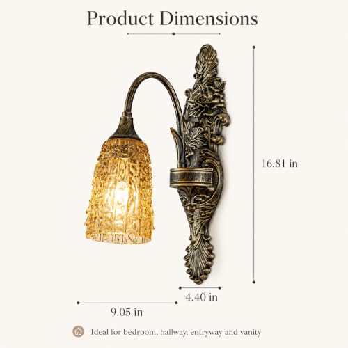 Rustic Antique Gothic Glass Wall Sconce for Bedroom