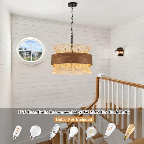 5 Lights Boho Rattan Chandelier