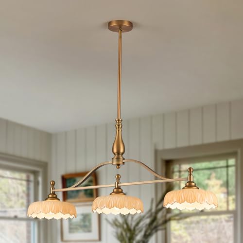 Chandeliers Pendant Light Fixture Vintage Pendant Lighting Fixtures 3 Lights Chandelier Kitchen Glass Hanging Lamp for Island Dining Living Room Brass and Brown
