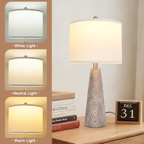 Nightstand Lamp Bedside Lamps Set of 2 Vintage Rustic Farmhouse Table Lamp 3 Way Dimmable Horizontal Stripe Light