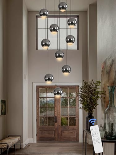 10 Light LED Staircase Black Chandelier Crystal Ceiling Lights Large Chandeliers for High Ceilings