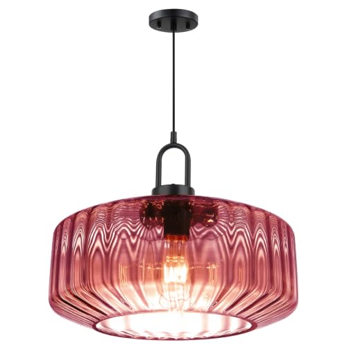 Hand Blown Glass Pendant Light Fixture Purple 13.78" Ceiling Light
