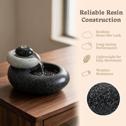 Tabletop Waterfall Fountain Rock Style Small 6.89" Relaxation Tabletop Fountain with Soothing Light for Office Home Decor