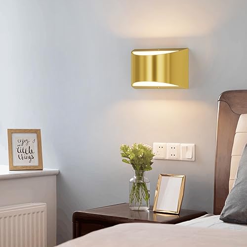 Brushed Brass Wall Sconce Indoor Wall Lights Hardwired 1 Pack Up and Down Wall Mount Light for Living Room Bedroom Hallway Corridor Conservatory Warm White 3000K