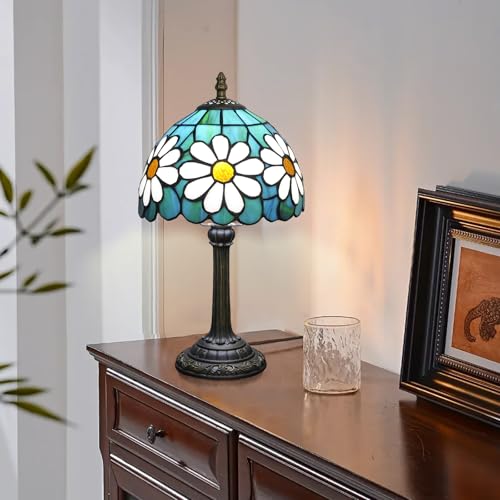 Tiffany Style Stained Glass Table Lamp Chrysanthemum Small Table Lamp Bedroom Bedside Lamp Living Room Dining Room Office Decoration Desk Lamp Home Decoration Creative Gift Scene Props