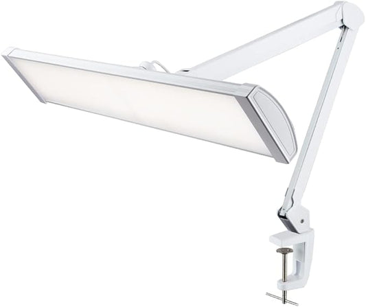 Neatfi Ultra 3,500 Lumen LED Desk Lamp, Color Correlated Temperature, 3 Light Modes, Dimmable, 45W, 26 Inch Wide Metal Shade, 540 SMD LEDs (CCT with Clamp, White) - Aura Lighting