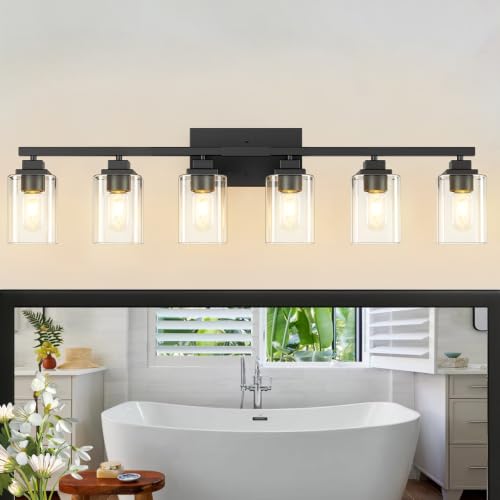 Matte Black Bathroom Light Fixtures (Black-Clear Shade / 6-Light)