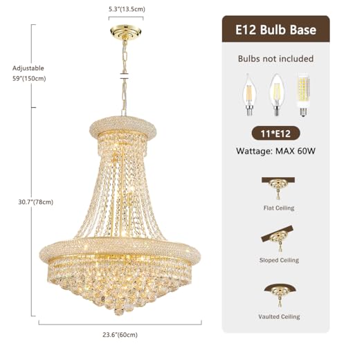 Gold Modern Crystal Chandeliers Diameter 23.6" Empire Crystal Chandeliers