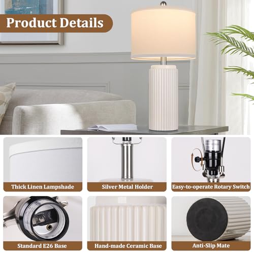 23.5" Cream Ceramic Table Lamps Set of 2 (2 Count)