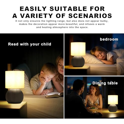 Modern Small Table Lamp with Grey Metal Base and Linen Shade