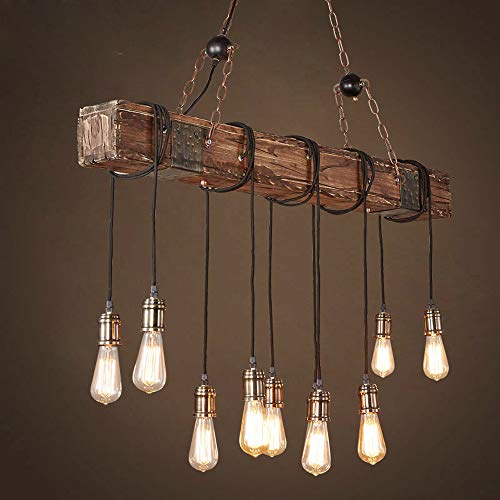 Retro Pendant Lighting Wooden Rustic Chandelier Industrial Vintage Chandelier Lighting Fixtures E26 Bulb Sockets Hanging Farmhouse Chandelier for Kitchen
