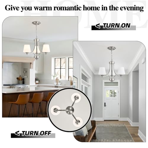 Brushed Nickel Dining Room Light Modern Sliver Chandelier with Frosted Glass