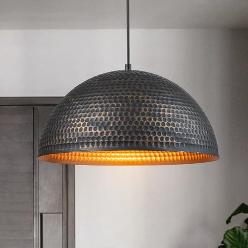 15.7 in. Black and Gold Hammered Pendant Light Fixtures