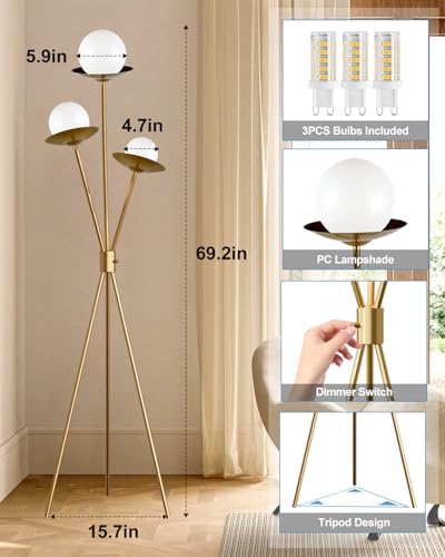 3 Globe Dimmable Tripod Floor Lamp (3 Count)