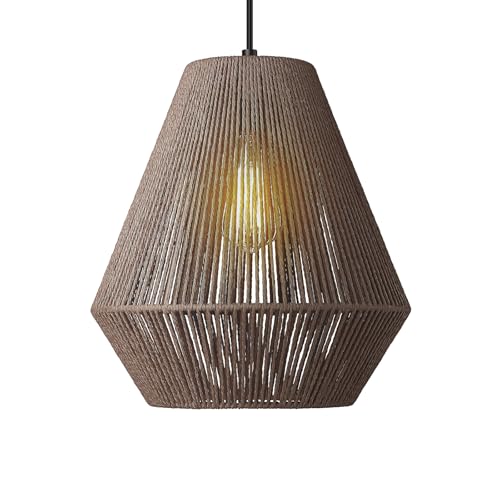 12” Woven Japandi Pendant Light for Kitchen Island Boho Hanging Lamp with Handwoven Rattan Basket Shade Adjustable Pendant Light Fixtures for Dining Room Bar Bedroom Foyer Hallway Dark Brown