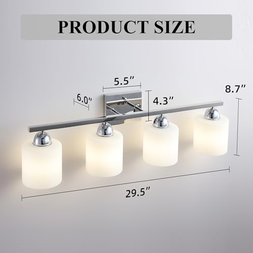Stainless Steel Milk Glass Vanity Lights for Bathroom