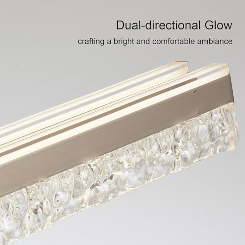 Modern Chandelier Gold Led Crystal Linear Pendant Lights Kitchen Island Lighting Minimalist Dimmable Ceiling Hanging Light Fixture Dining Room with Remote Control