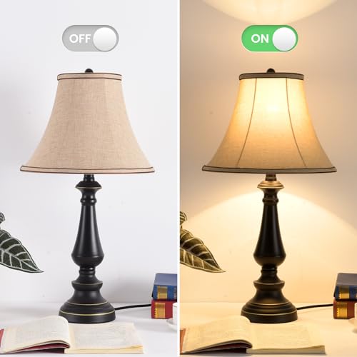 Vintage 3 Piece Table and Floor Lamp Sets with Brown Fabric Shades (3 Count)