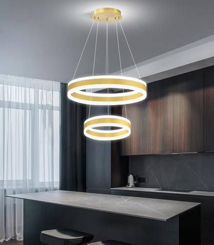D7.8''+15.7'' Modern Ring Chandelier for Dining Room LED Dimmable Pendant Lighting for Living Room Foyer Bedroom Entryway 3000K