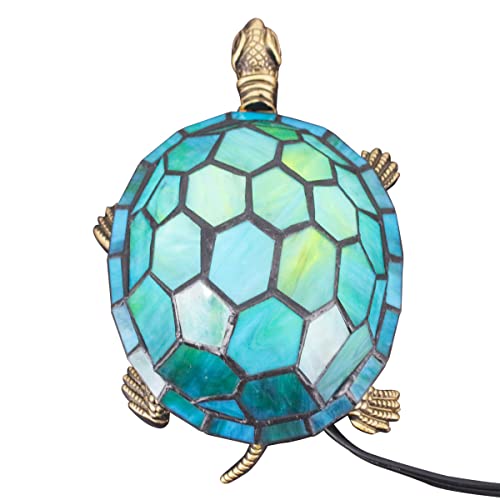 Tiffany Tortoise Lamp Small Stained Glass 8X5X4 Inch Sea Blue