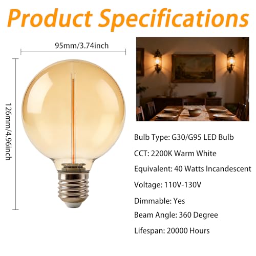 Dimmable Large Globe Light Bulbs