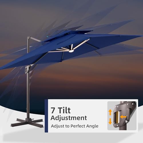 9x12 FT Patio Cantilever Outdoor Offset Umbrella with LED Lights