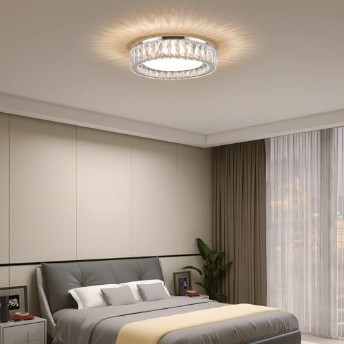 15 Inch Modern Chrome Crystal Flush Mount Chandelier