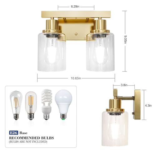 2 Light Brushed Gold Bathroom Vanity Light Bathroom Light Fixtures