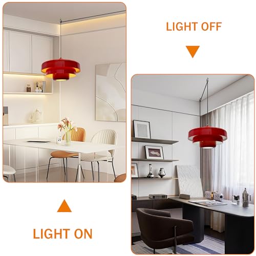 Hanging Lamp Plug in Red Pendant Light Fixtures Mid Century Modern Pendant Lamp Nordic Style Pendant Lighting Metal Shade for Living Room Dining Room Bedroom Kitchen Island