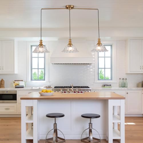 Vintage 3 Light Pendant Light Fixtures Modern Glass Hanging Lights with Adjustable Cord for Kitchen Island Dining Room Living Room Hallway (3 Count)