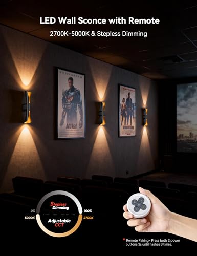 Battery Wall Sconces Set of Two with Remote Art Deco Cordless Light (2 Count)