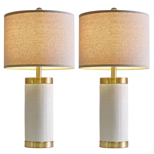 24.5" Modern Ceramic White Bedside Lamp for Bedroom Decor Farmhouse Table Lamp for Living Room Office Dorm (2 Count)