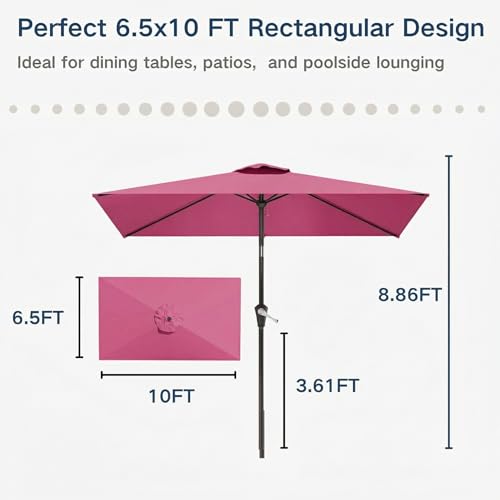 6.5' x 10' Rectangular Patio Umbrella Large Outdoor Market Umbrella w