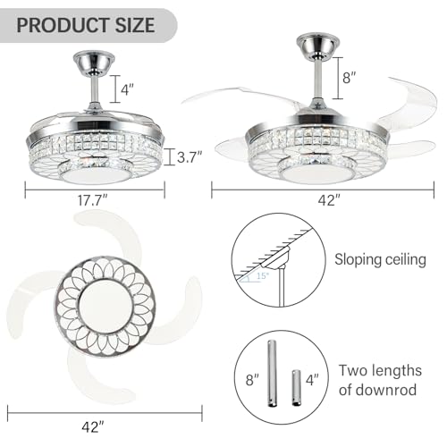42" Retractable Ceiling Fans with Lights