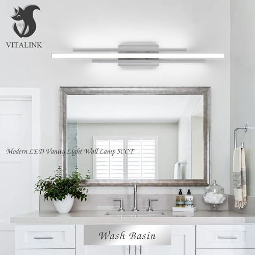 35 Inches Nickel LED Modern Bathroom Vanity Light Fixtures 25W Dimmable 5CCT Vanity Light Bar Over Mirror 3