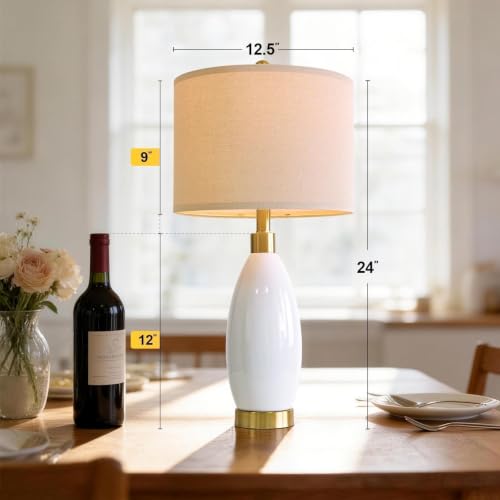 24" White Oval Ceramic Table Lamp Set of 2 (2 Count)